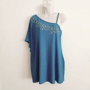 Blue Off Shoulder Top Blouse Tunic Medium